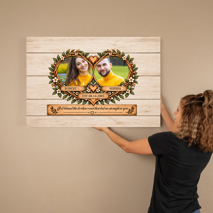 Personalized Couple Photo Canvas | Custom Couple Portrait Wall Art | Names & Date Rustic Anniversary Wedding Gift for Husband Wife