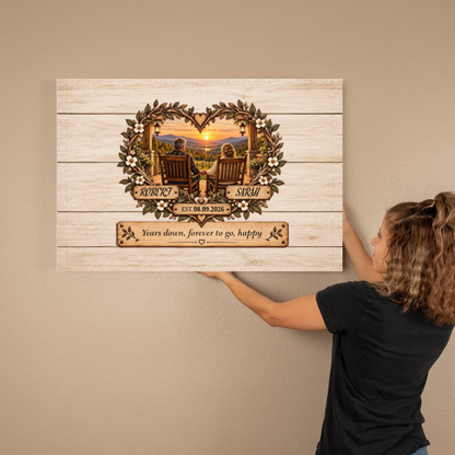 Personalized Couple Sunset Canvas | Years Down Forever to Go Wall Art | Custom Names & Date Romantic Anniversary Gift