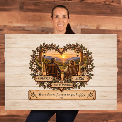 Personalized Couple Sunset Canvas | Years Down Forever to Go Wall Art | Custom Names & Date Romantic Anniversary Gift