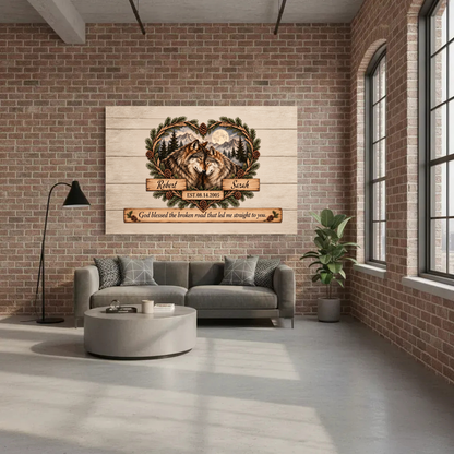 God Blessed Broken Road Wolf Canvas