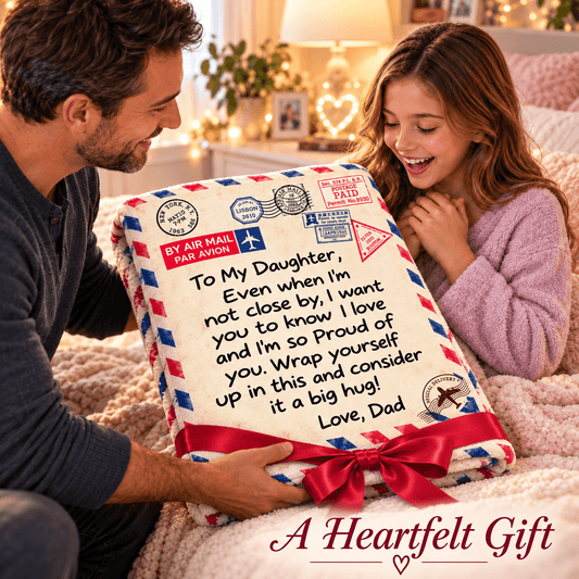 To My Daughter Big Hug From Dad Blanket – Vintage Airmail Love Letter Cozy Plush Fleece Gift – 60" × 80"