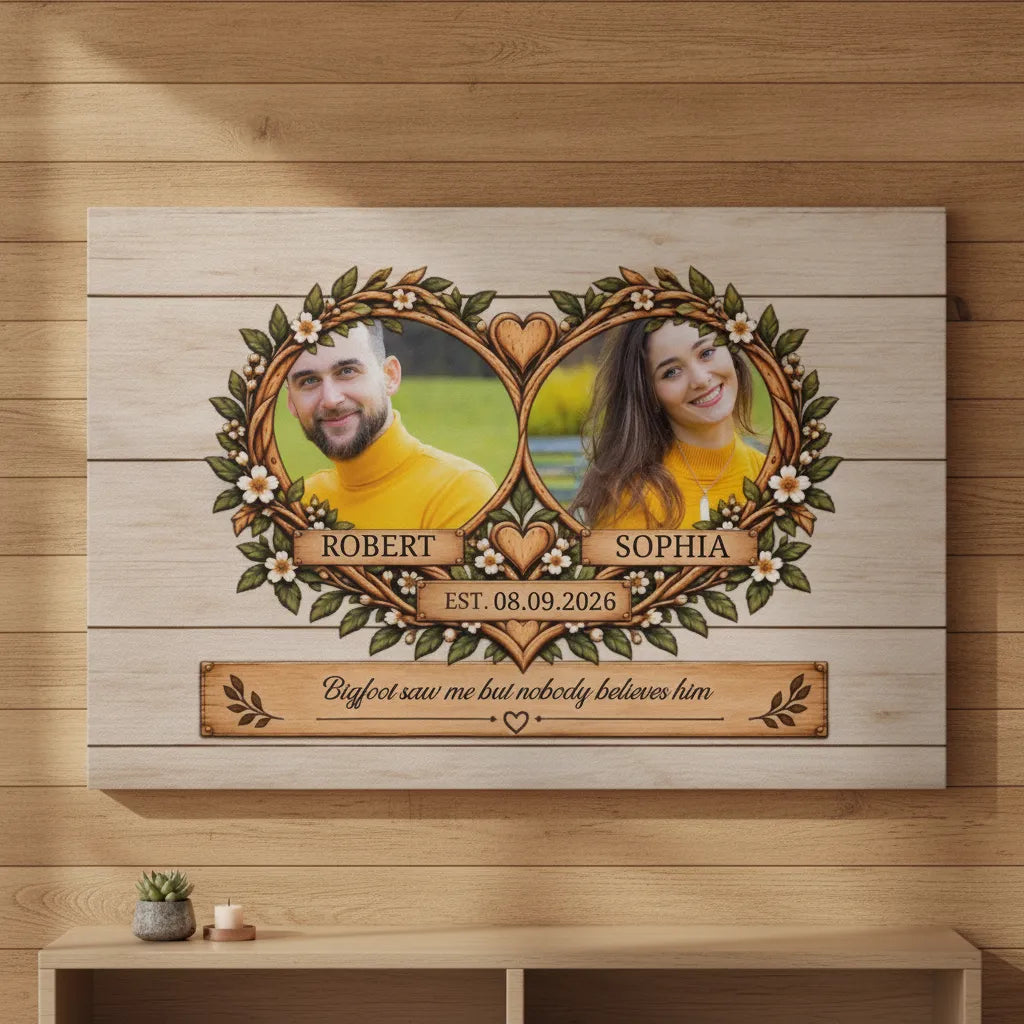 Personalized Couple Photo Canvas | Custom Couple Portrait Wall Art | Names & Date Rustic Anniversary Wedding Gift for Husband Wife