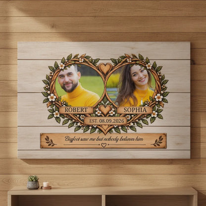 Personalized Couple Photo Canvas | Custom Couple Portrait Wall Art | Names & Date Rustic Anniversary Wedding Gift for Husband Wife