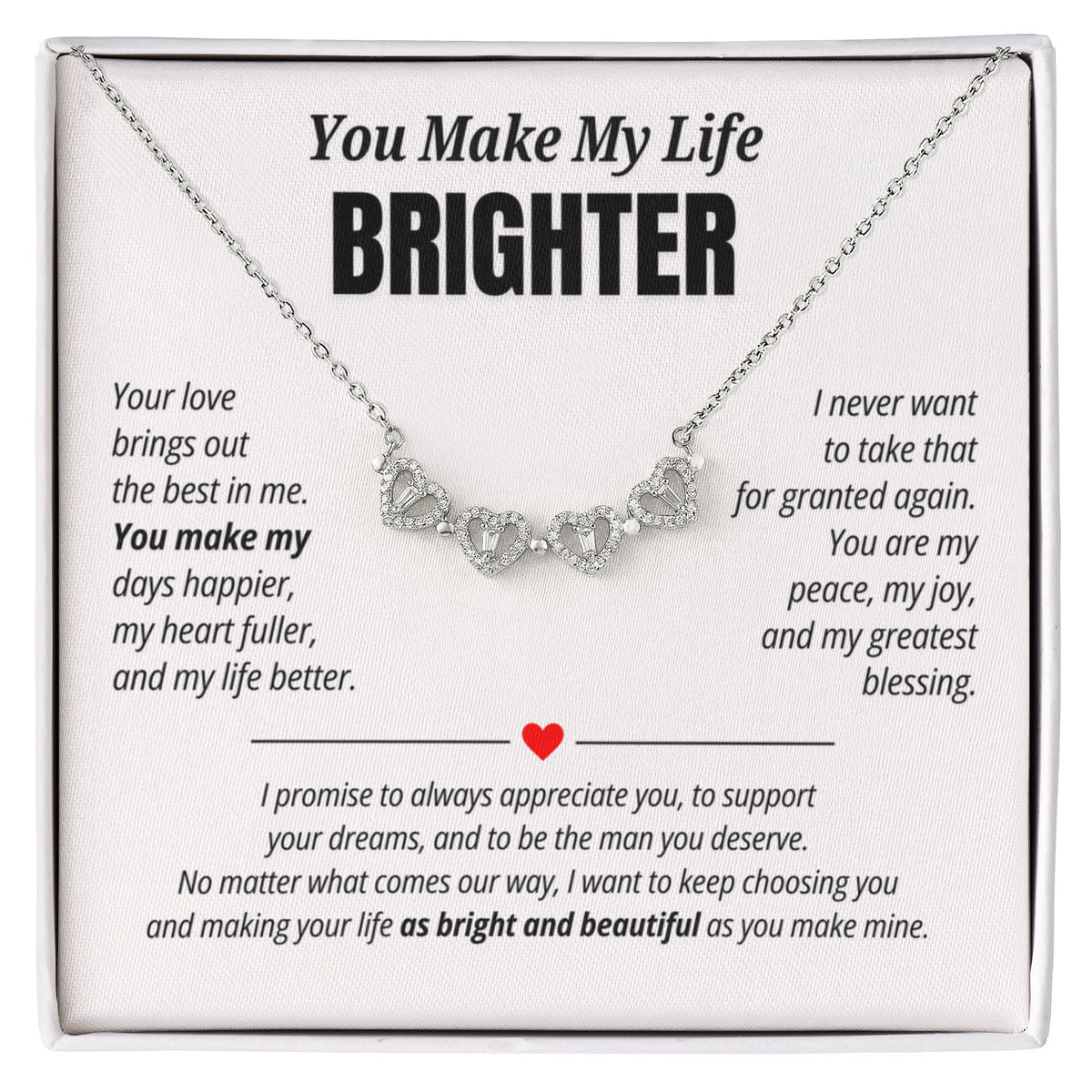 You Make My Life Brighter Necklace for Her – Magnetic Hearts Romantic Gift