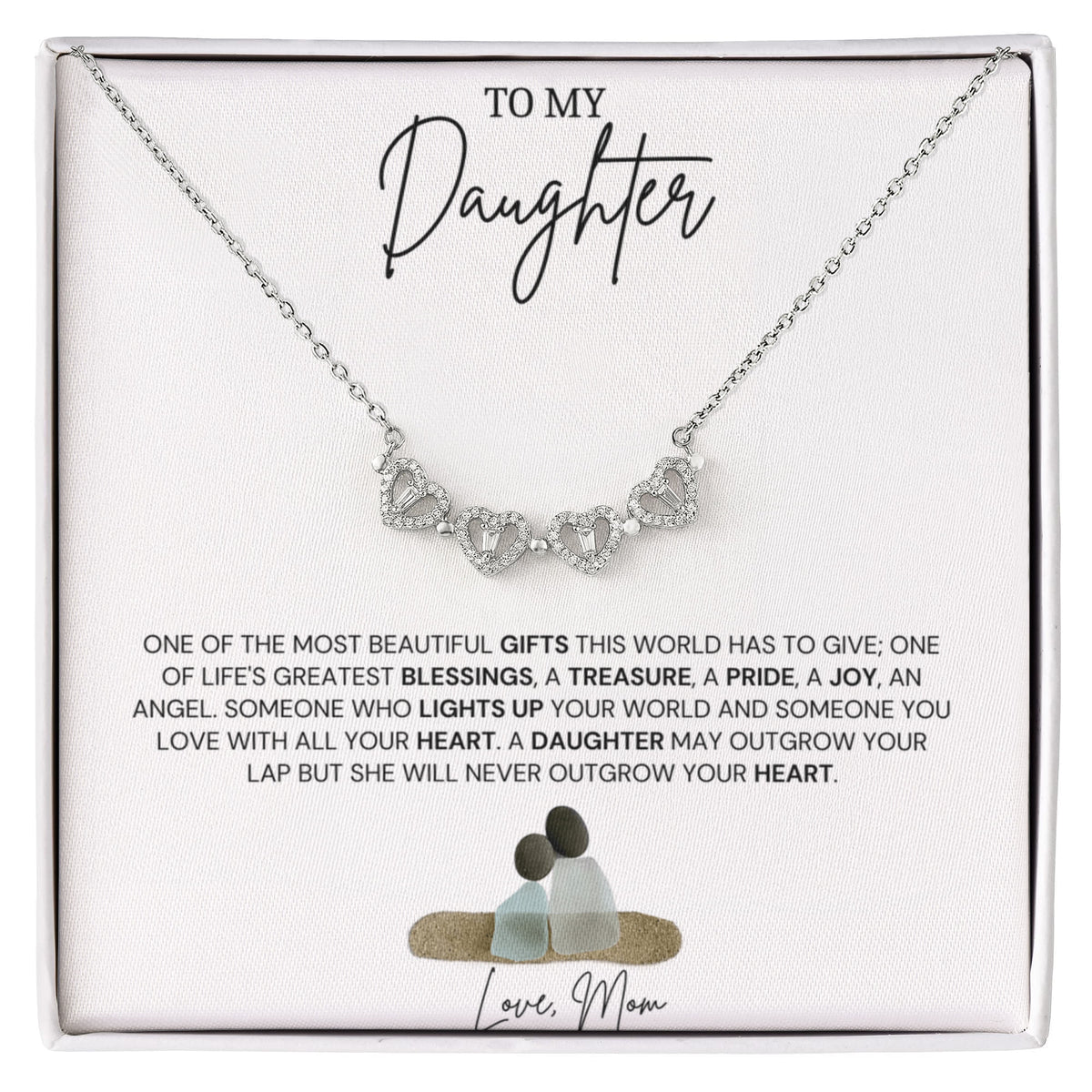 To My Daughter - Love Mom - Magnetic Hearts Necklace Gift