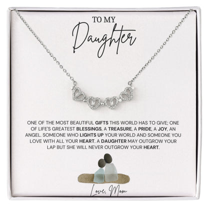 To My Daughter - Love Mom - Magnetic Hearts Necklace Gift