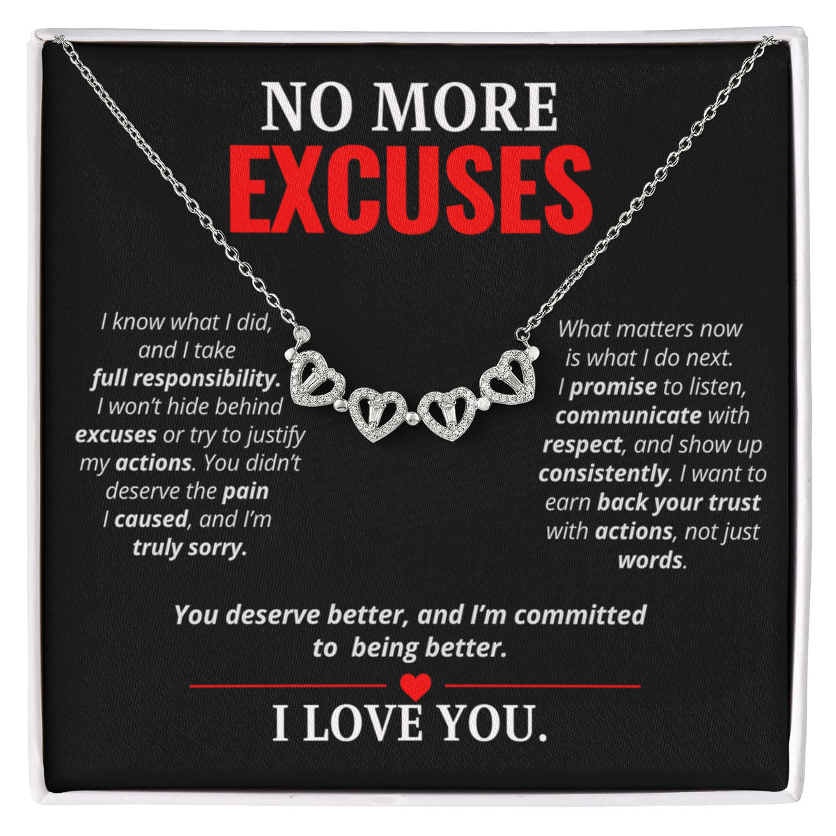No More Excuses Necklace for Her – Magnetic Hearts I'm Sorry Apology Gift