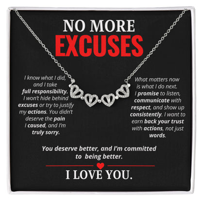 No More Excuses Necklace for Her – Magnetic Hearts I'm Sorry Apology Gift