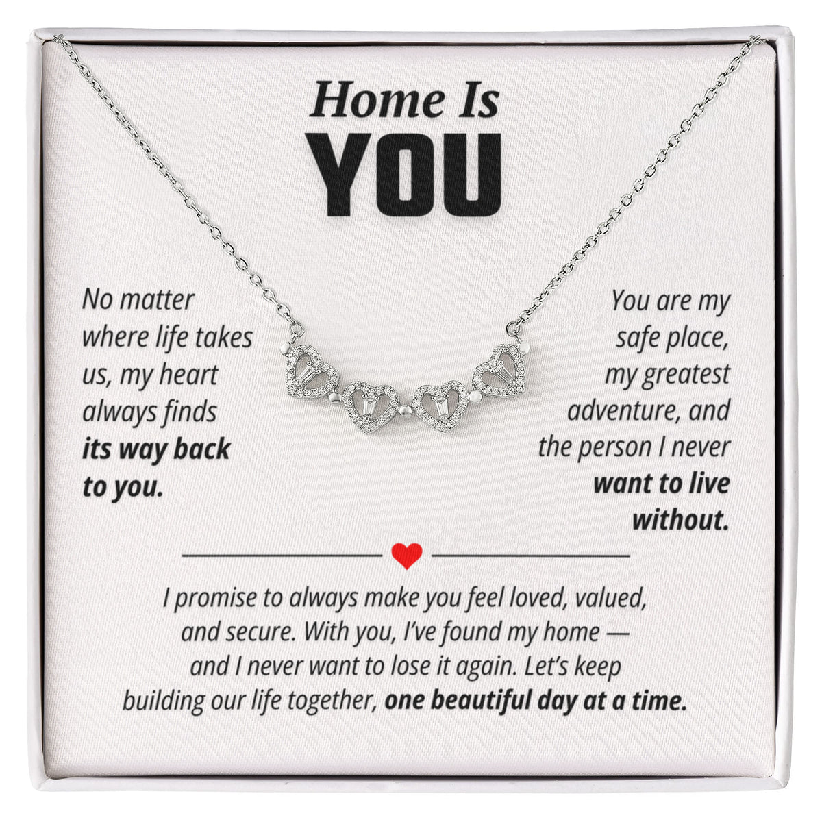 Home Is You Necklace for Her – Magnetic Hearts Romantic Relationship Gift