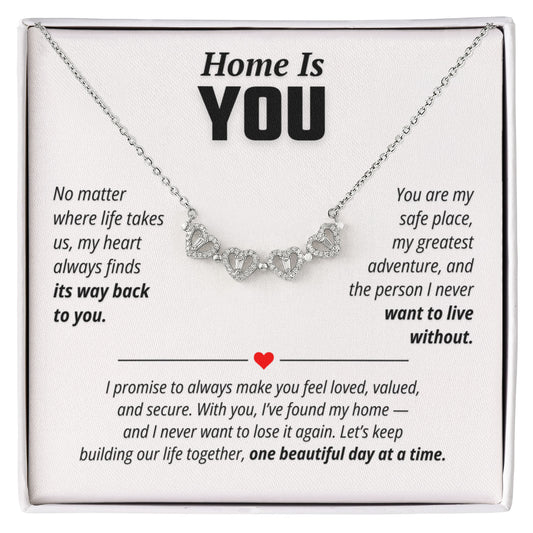 Home Is You Necklace for Her – Magnetic Hearts Romantic Relationship Gift