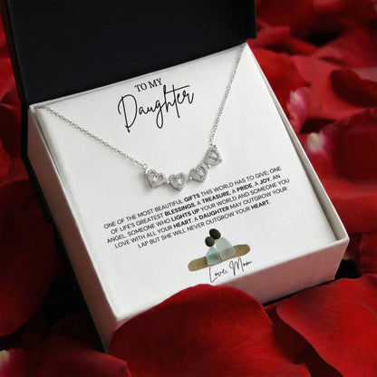 To My Daughter - Love Mom - Magnetic Hearts Necklace Gift