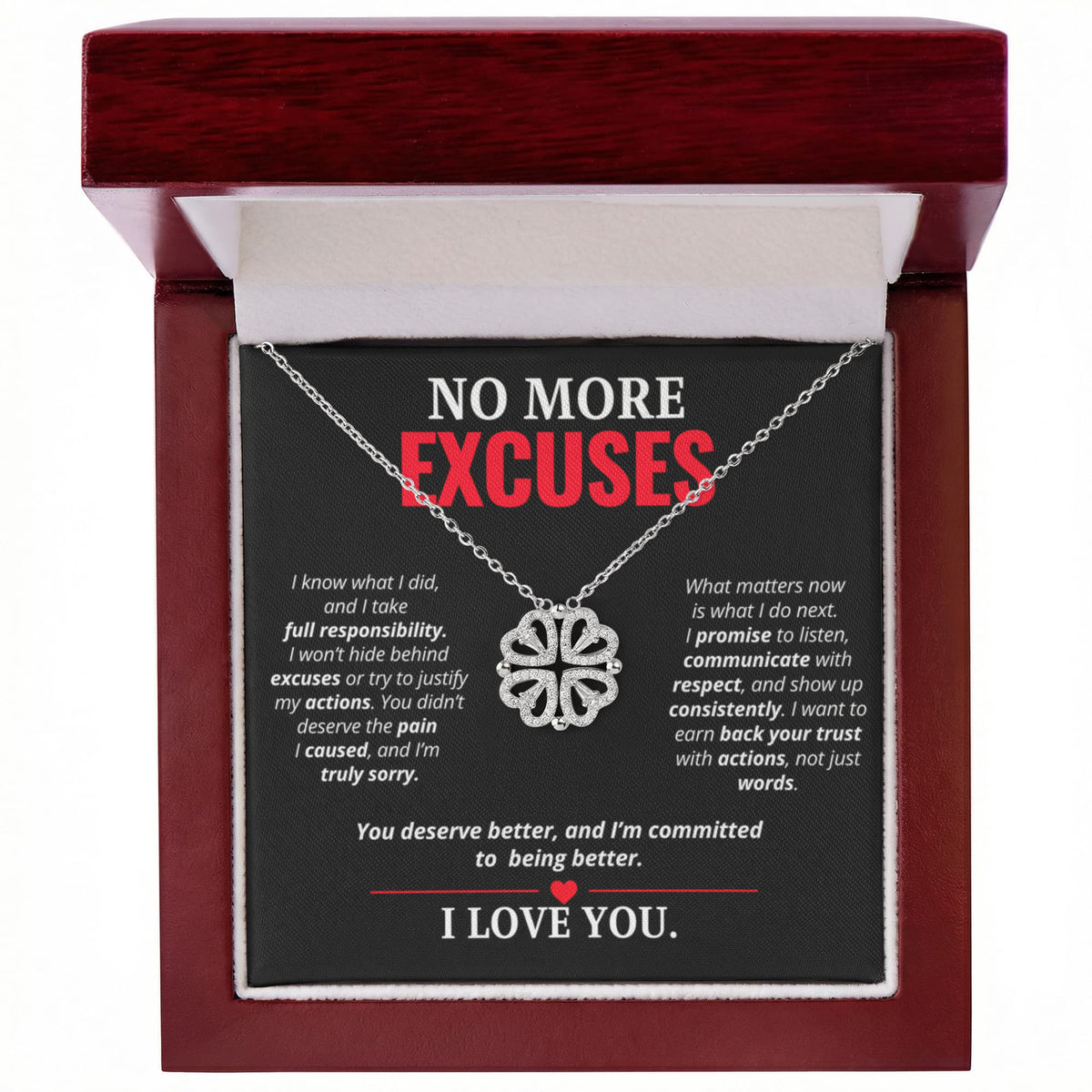 No More Excuses Necklace for Her – Magnetic Hearts I'm Sorry Apology Gift