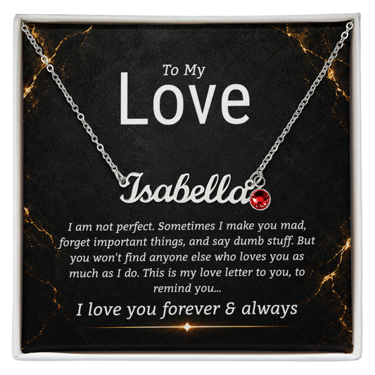 "To My Love, My Love Letter to You" Custom Name Necklace with Birthstone – Personalized Gift for Her
