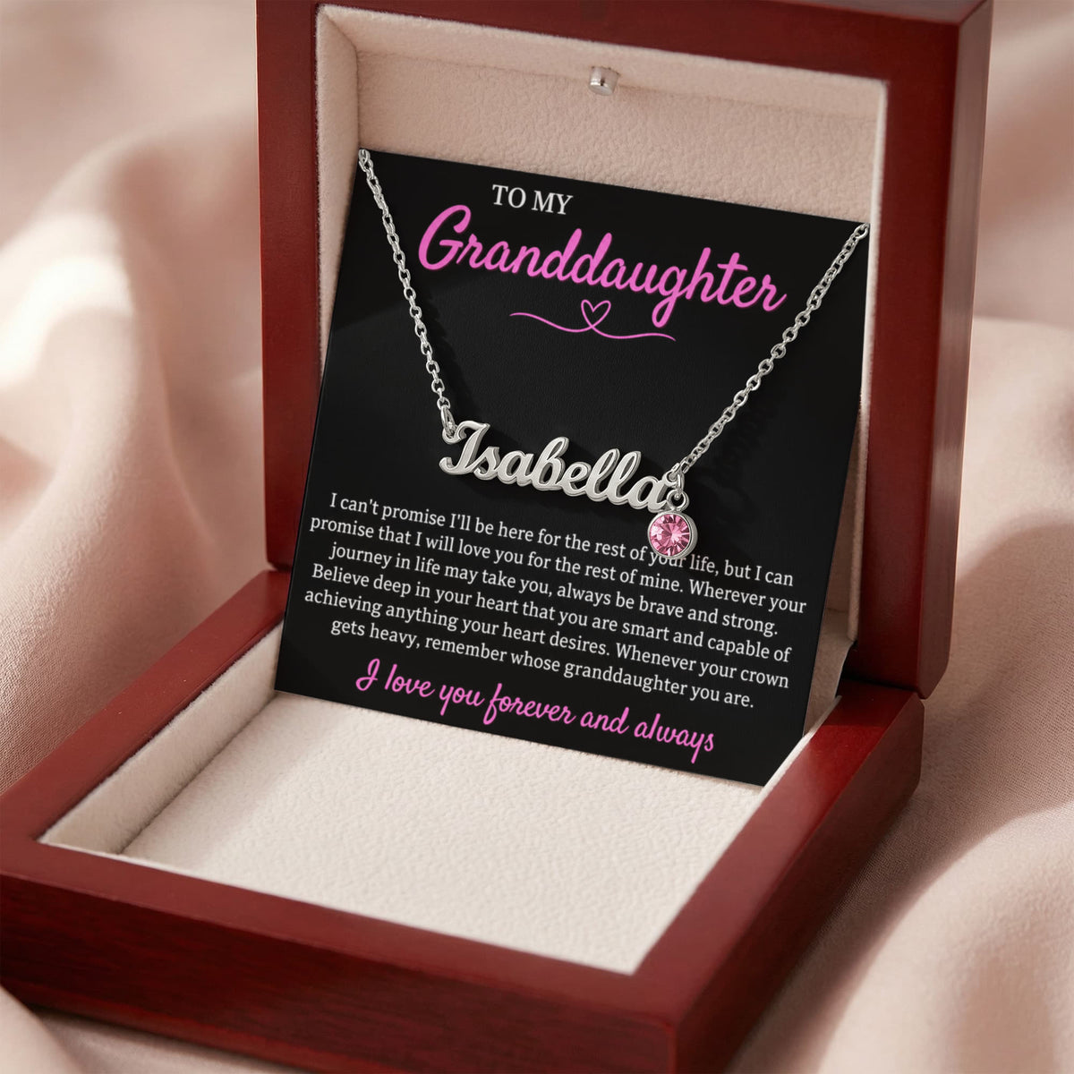 Custom Name Necklace with Birthstone – To My Granddaughter, Loved Forever & Always