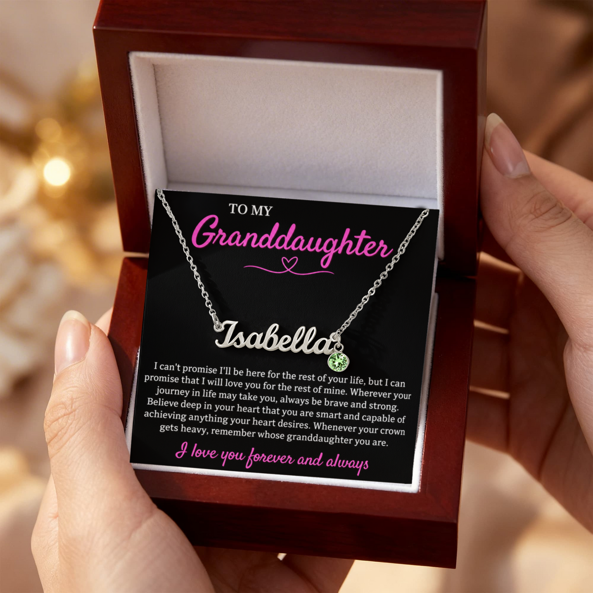 Custom Name Necklace with Birthstone – To My Granddaughter, Loved Forever & Always