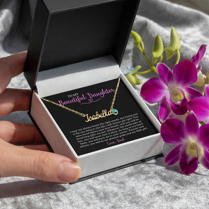 "To My Beautiful Daughter - Forever My Greatest Pride - Personalized Name Necklace with Birthstone - The Most Meaningful Keepsake Gift From Loving Dad"
