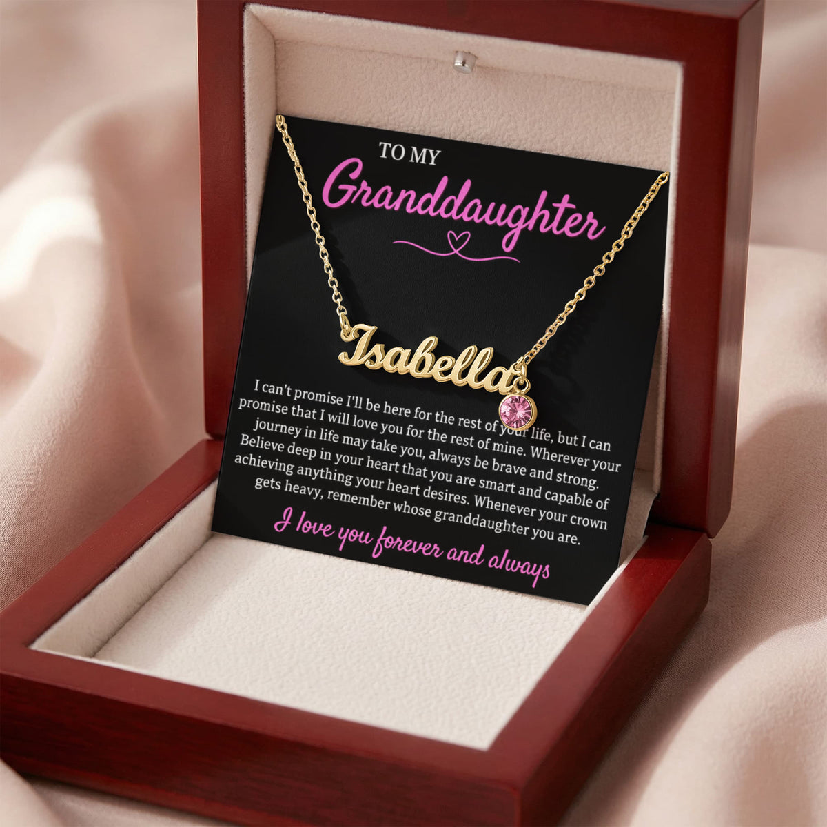 Custom Name Necklace with Birthstone – To My Granddaughter, Loved Forever & Always