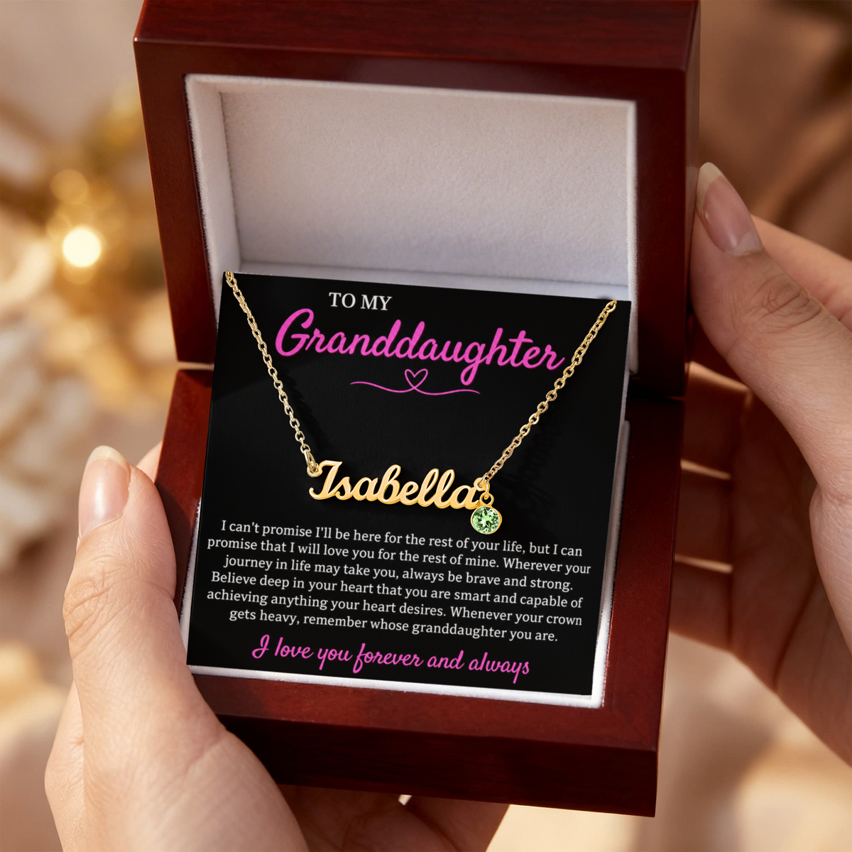 Custom Name Necklace with Birthstone – To My Granddaughter, Loved Forever & Always