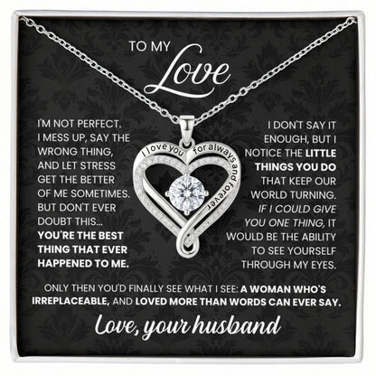 Engraved Heart Necklace with Wooden Box with LED Light