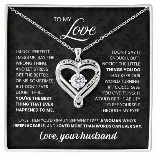 Engraved Heart Necklace with Wooden Box with LED Light