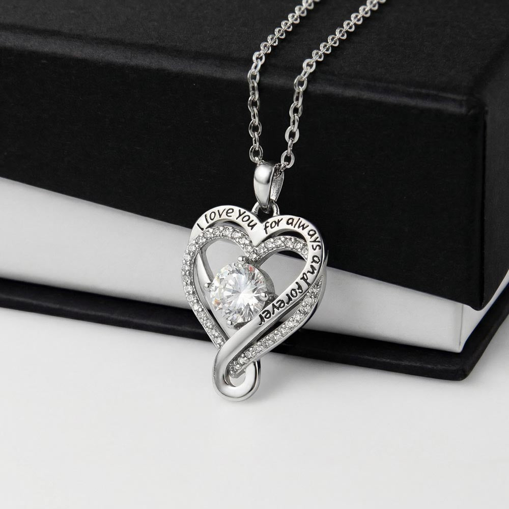 Engraved Heart Necklace with Wooden Box with LED Light