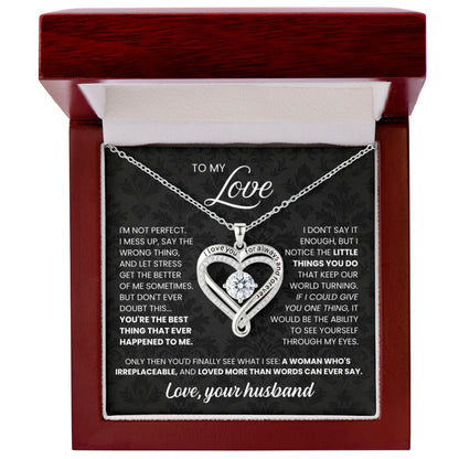 Engraved Heart Necklace with Wooden Box with LED Light