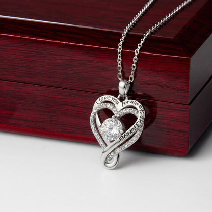 Engraved Heart Necklace with Wooden Box with LED Light