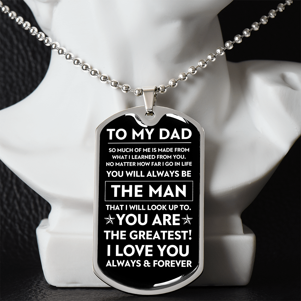 To My Dad, The Man, Personalized Dog Tag Necklace, Birthday, Father's Day, Holiday