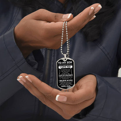 To My Son Never Forget Dog Tag - Military Ball Chain