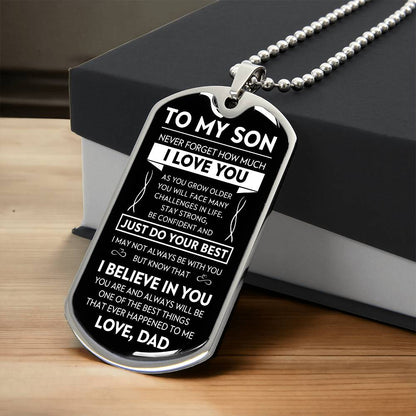 To My Son "Never Forget" Dog Tag - Military Ball Chain