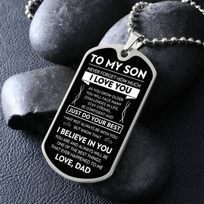 To My Son "Never Forget" Dog Tag - Military Ball Chain