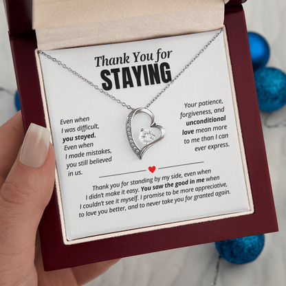 Thank You for Staying Necklace for Her – Forever Love Heart Appreciation Gift
