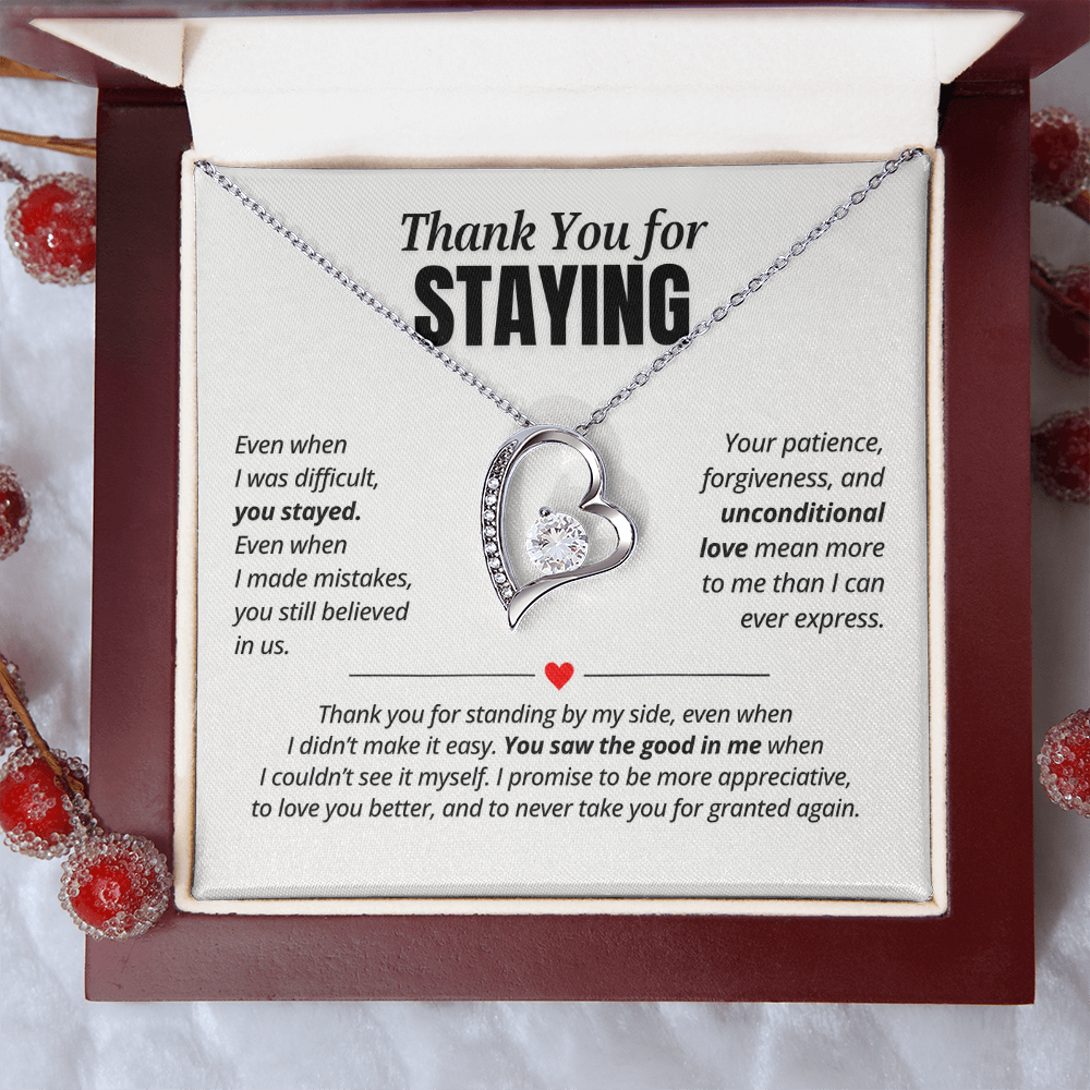 Thank You for Staying Necklace for Her – Forever Love Heart Appreciation Gift