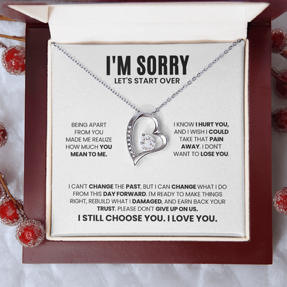 I'm Sorry Let's Start Over Necklace for Her – Forever Love Heart Necklace Apology Gift Set