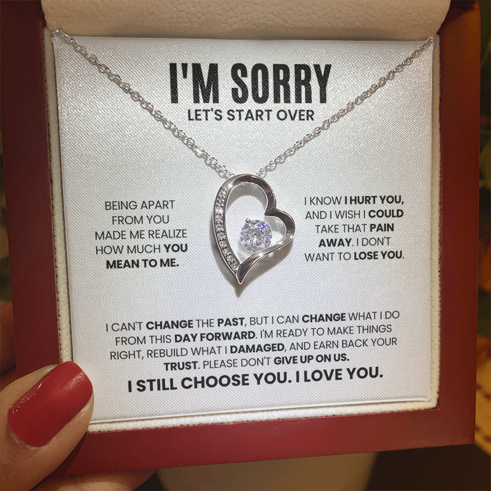 I'm Sorry Let's Start Over Necklace for Her – Forever Love Heart Necklace Apology Gift Set