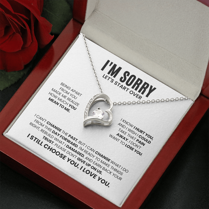 I'm Sorry Let's Start Over Necklace for Her – Forever Love Heart Necklace Apology Gift Set