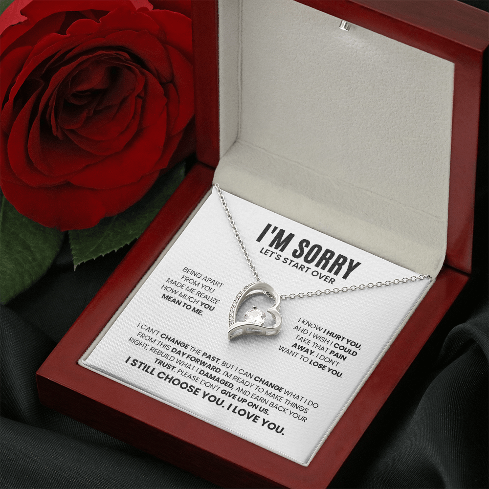 I'm Sorry Let's Start Over Necklace for Her – Forever Love Heart Necklace Apology Gift Set