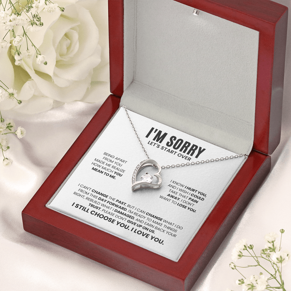 I'm Sorry Let's Start Over Necklace for Her – Forever Love Heart Necklace Apology Gift Set
