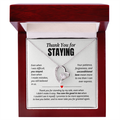 Thank You for Staying Necklace for Her – Forever Love Heart Appreciation Gift