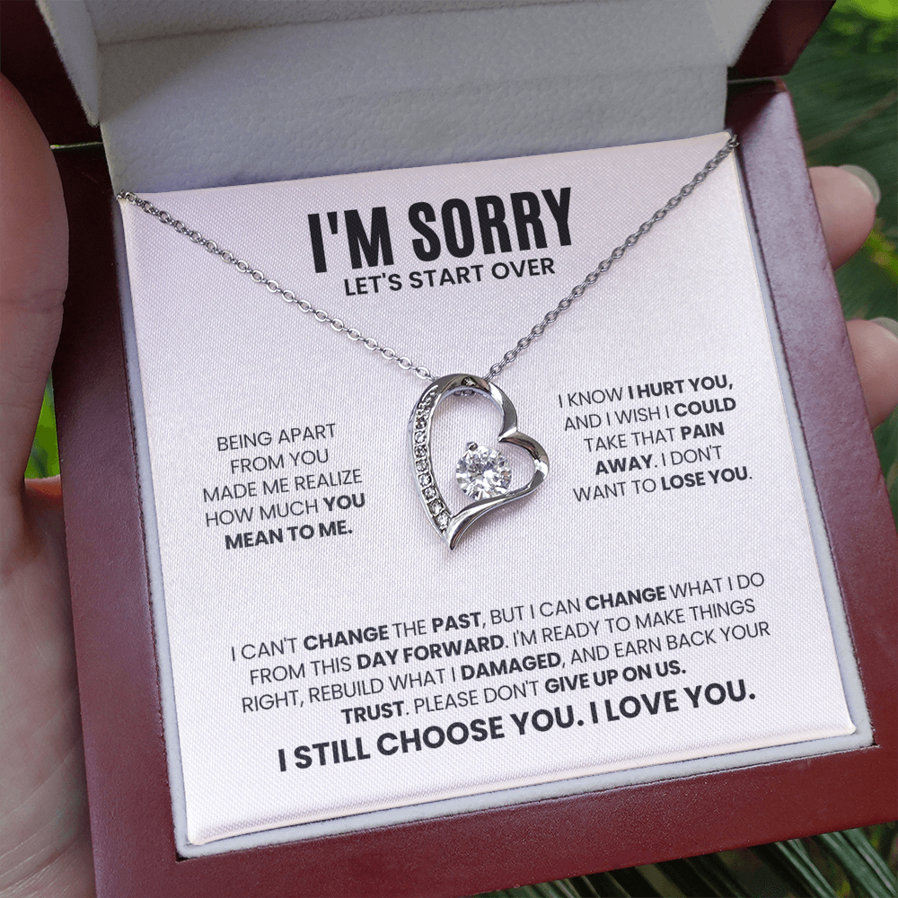 I'm Sorry Let's Start Over Necklace for Her – Forever Love Heart Necklace Apology Gift Set