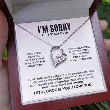 I'm Sorry Let's Start Over Necklace for Her – Forever Love Heart Necklace Apology Gift Set