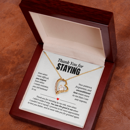 Thank You for Staying Necklace for Her – Forever Love Heart Appreciation Gift