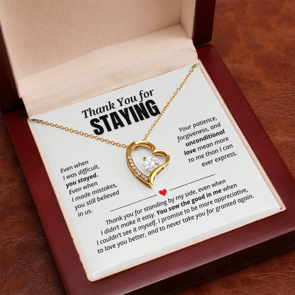 Thank You for Staying Necklace for Her – Forever Love Heart Appreciation Gift