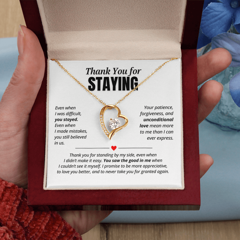 Thank You for Staying Necklace for Her – Forever Love Heart Appreciation Gift