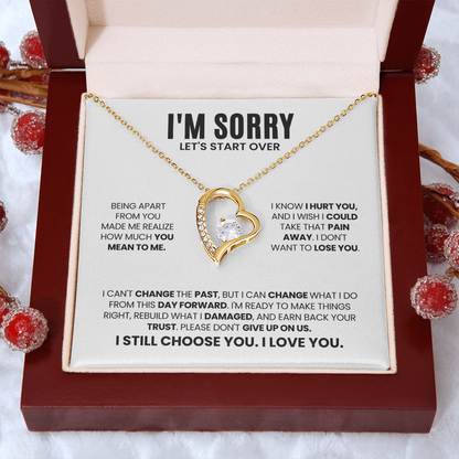 I'm Sorry Let's Start Over Necklace for Her – Forever Love Heart Necklace Apology Gift Set
