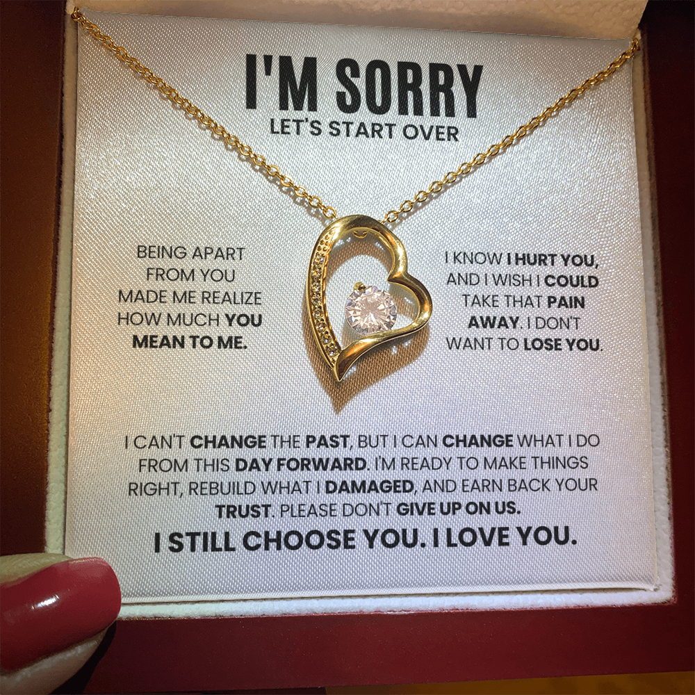 I'm Sorry Let's Start Over Necklace for Her – Forever Love Heart Necklace Apology Gift Set