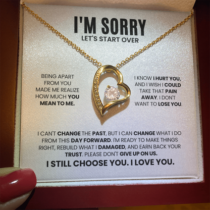 I'm Sorry Let's Start Over Necklace for Her – Forever Love Heart Necklace Apology Gift Set