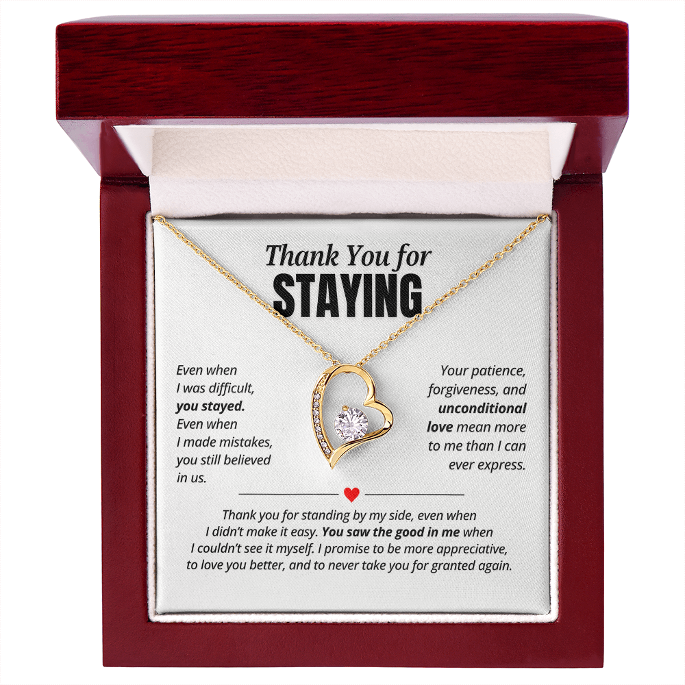 Thank You for Staying Necklace for Her – Forever Love Heart Appreciation Gift