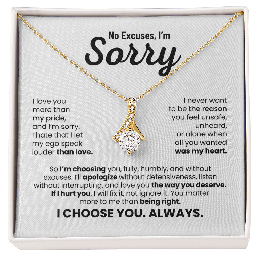 No Excuses, I'm Sorry Necklace for Her – I Choose You Always – Heartfelt Apology Gift Set