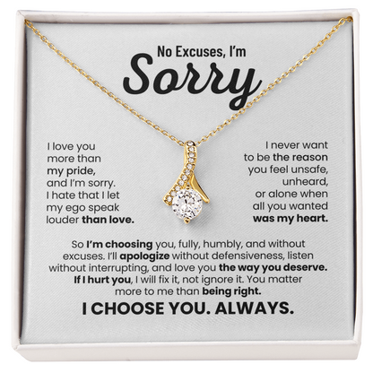 No Excuses, I'm Sorry Necklace for Her – I Choose You Always – Heartfelt Apology Gift Set